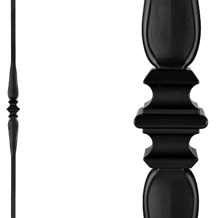 Nuvo Iron SQI1CS Single Collar and Spoon Stair Baluster, 44 in H, 1/2 in W, Square, Steel, Black :EA: QUANTITY: 1