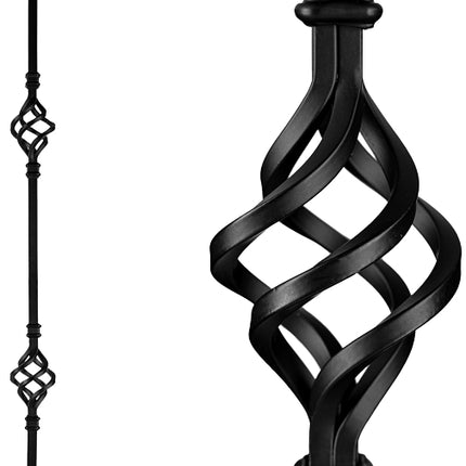 Nuvo Iron SQI2B Double Basket Stair Baluster, 44 in H, 1/2 in W, Square, Steel, Black, Powder-Coated/Semi-Matte :EA: QUANTITY: 1