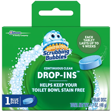 Scrubbing Bubbles DROP-INS 00191 Toilet Bowl Cleaner, 1.7 oz Pack, Solid, Blue :EA: QUANTITY: 1