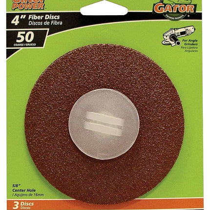 Gator 3062 Fiber Disc, 4 in Dia, 50 Grit, Coarse, Aluminum Oxide Abrasive, Fiber Backing :EA: QUANTITY: 1