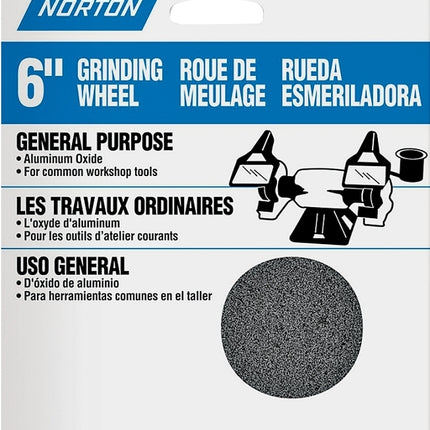 Norton 07660788245 Grinding Wheel, 6 in Dia, 1/2 in Arbor, Coarse, Aluminum Oxide Abrasive :EA: QUANTITY: 1