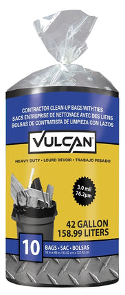 Vulcan FG-03812-06 10CT Contractor Trash Bag, 42 gal, Polymer, Black :PK 10: QUANTITY: 1