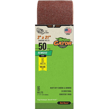 Gator 7012 Sanding Belt, 3 in W, 21 in L, 50 Grit, Coarse, Aluminum Oxide Abrasive :PK  5: QUANTITY: 1